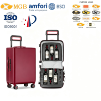OEM Valise à roulettes 20 pouces 8 roues pour 12 bouteilles (Noir) – Légère, durable, avec serrure TSA, en PC et aluminium, transporteur de vin portable à coque rigide