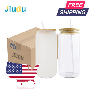 New Arrival 16oz Straight Clear Frosted Sublimation Glass <strong>Tumbler</strong> Beer Can <strong>Mason</strong> <strong>Jar</strong> with Bamboo Lid Straw Product Category for - Product Image 2