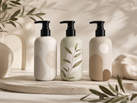 Flacon pompe carré en HDPE couleur Morandi mat personnalisé avec bouchon à vis, impression d'art abstrait, emballage cosmétique vide