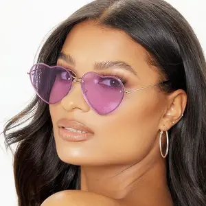 Óculos de sol de moldura grande, óculos de sol personalizado com cores de doces bonitas, sem aro e com uv400, óculos de sol em forma de coração para mulheres