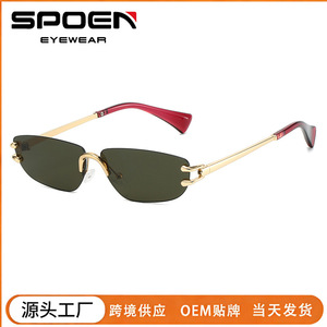 Rimless Cat Eye <b>Sunglasses</b> For Women UV400 Fashion Sun Protection Adult <b>Small</b> <b>Frame</b> Style - Product Image 5