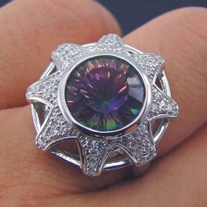 Anillo de Plata de Ley Genuina con Acabado en Rodio y Topacio Místico de Forma Redonda - Product Image 5