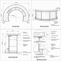 Meuble de bar moderne en forme de U, comptoir de réception, table de bar à cadre doré, table de bar personnalisée avec éclairage LED