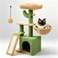 Arbre à chat Cactus Vert pour petit appartement, avec perchoir pour observation des oiseaux à la fenêtre, niche privée, hamac et rampe en sisal, pour chats d'intérieur