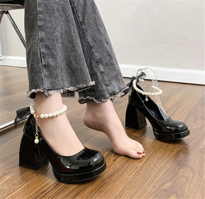 Factory Direct Sales Wholesale Women's Elegant Fashion French Pearl Fairy Platform Chunky|<b>Heels</b> - Product Image 2