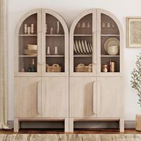 WAMPAT Vitrine arquée de 71 po, bibliothèque beige en 2 pièces avec portes en verre, capacité de 259 lb et étagères réglables pour salon
