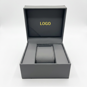 Boîte à montre rectangulaire en carton avec insert en similicuir, fermeture à pression anti-poussière, logo personnalisé en relief - Product Image 2