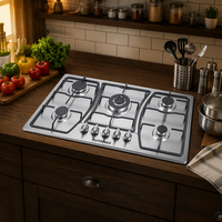 Table de cuisson à gaz compacte 5 brûleurs en acier inoxydable pour comptoir de cuisine, vente directe usine