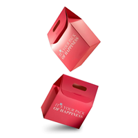 Boîte en papier rouge personnalisée avec poignée découpée pour bonbons sucrés, impression en relief