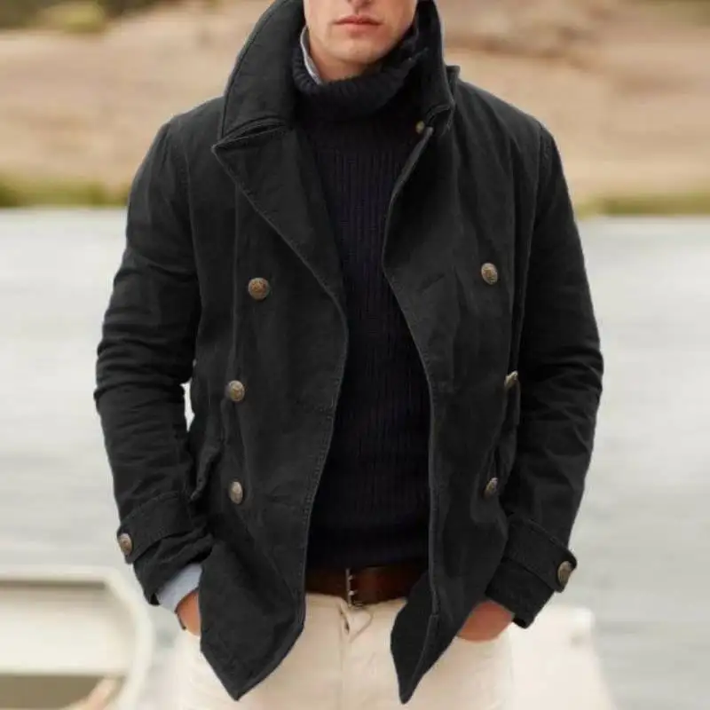 J & H-Chaqueta de moda para hombre, abrigos informales con botones, gabardina corta de talla grande, otoño e invierno, novedad de 2023