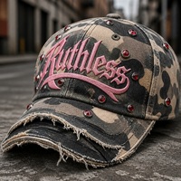 Gorra de Béisbol Personalizada con Camuflaje, Doble Visera Desgastada, Pedrería, 6 Paneles, Ajustable, Diseño Exclusivo, Fabricante Mayorista, MOQ Bajo