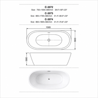 Baignoire autoportante ovale incurvée sur mesure, blanche, avec vidange de trop-plein, pour salle de bain en suite, 150cm 170cm 180cm