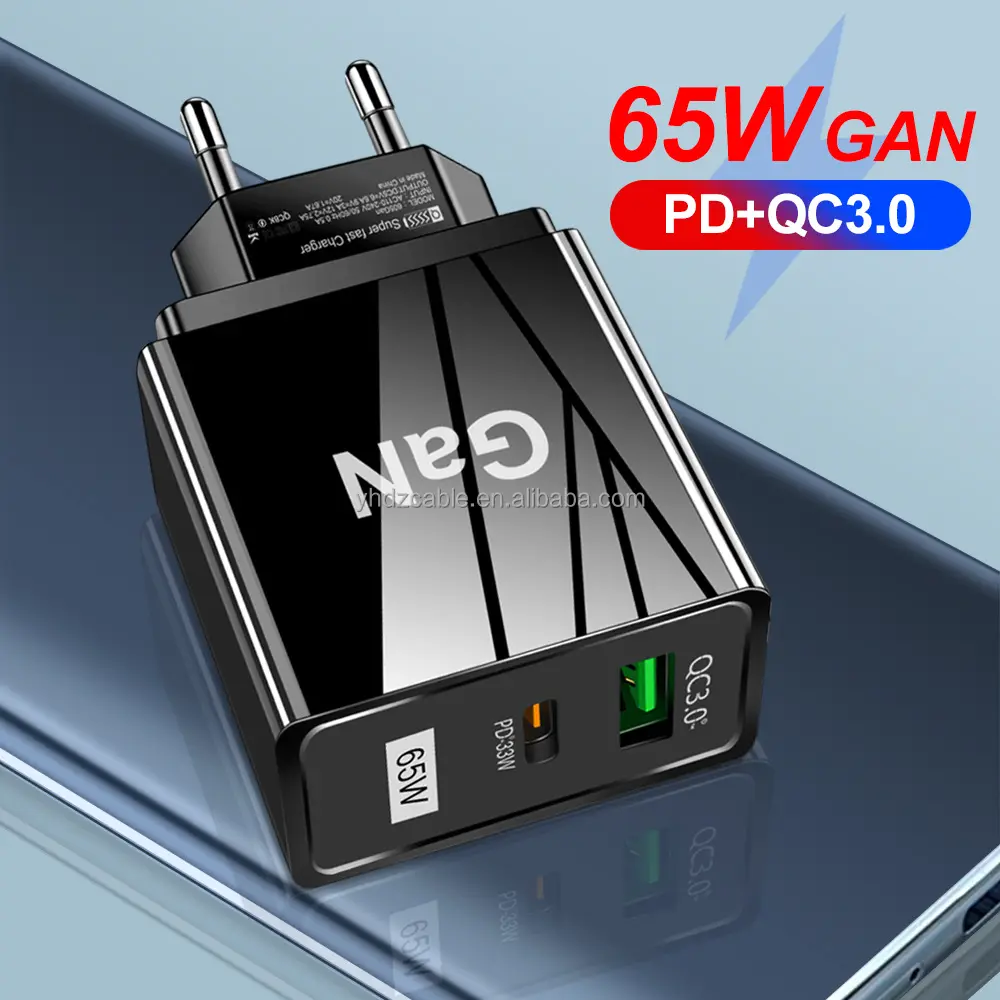 Pengisi daya Cepat Ponsel PD 65W, adaptor pengisi daya Tipe c QC3.0 + PD33W untuk ponsel pintar