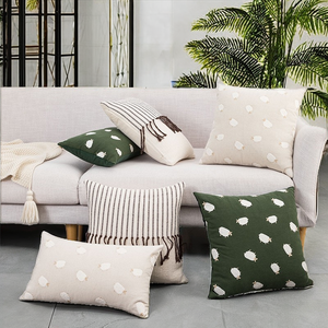 Housse de coussin brodée à motif animalier, décoration maison & hôtel, vert sauge, 45x45cm, lavable, coton/lin peluche - Product Image 2