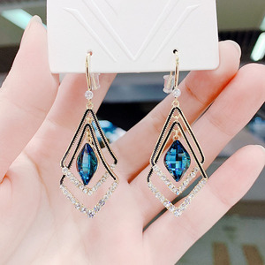 Mode coréenne géométrique Double diamant cristal boucles d'oreilles coloré rouge bleu diamant goutte balancent bijoux boucles d'oreilles femmes - Product Image 5