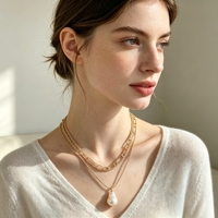 Collier pendentif en laiton plaqué or 14 carats avec perle baroque d'eau douce, chaîne torsadée, résistant à l'eau, inaltérable et hypoallergénique, vente en gros