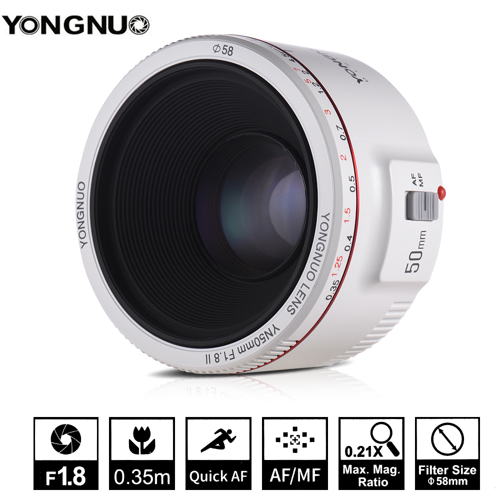 Yongnuo YN50MM F1.8 II White Lens for Canon DSLR Cameras
