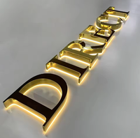 Letrero LED Retroiluminado de Acero Inoxidable 3D Personalizado, Letras con Halo Dorado para Cafetería, Panadería, Restaurante y Tienda