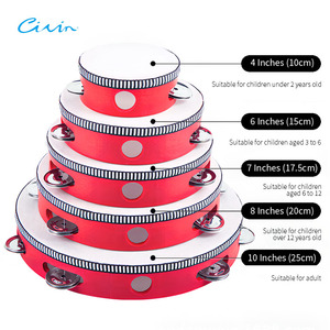 Tamburello da 6 Pollici in Legno con Piattini Zincati di Buona Qualità e Logo Personalizzato, Tamburo a Mano per Matrimoni per Bambini e Adulti - Product Image 2