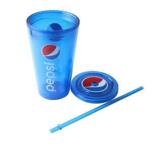 Gobelet isotherme en plastique promotionnel de 16 oz à double paroi de couleur bleue avec impression personnalisée - Product Image 3