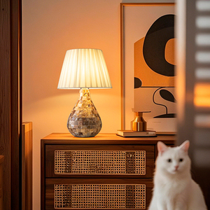 Lampe de <span class=keywords><strong>table</strong></span> <span class=keywords><strong>d</strong></span>'intérieur en coquillage naturel, œuvre <span class=keywords><strong>d</strong></span>'art, lampe de <span class=keywords><strong>table</strong></span> <span class=keywords><strong>d</strong></span>écorative, salon, chambre à coucher, hôtel, lampe de <span class=keywords><strong>table</strong></span> en tissu - Product Image 4