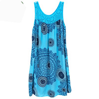 Robe midi bohème pour femme avec dentelle, nouvelle collection 2026, imprimé géométrique, sans manches, ample, décontractée, pour la plage