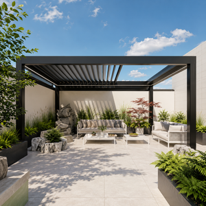 Pergola motorisée extérieure en alliage d'aluminium avec stores orientables, auvent motorisé, pour cour, jardin, véranda, villa moderne, grand pavillon, gris - Product Image 5
