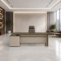 Juego de Escritorio Ejecutivo Premium E1 MDF, Aparador con Textura Oscura y Moldeado al Vacío, Caja Multifunción con Cerradura de Código