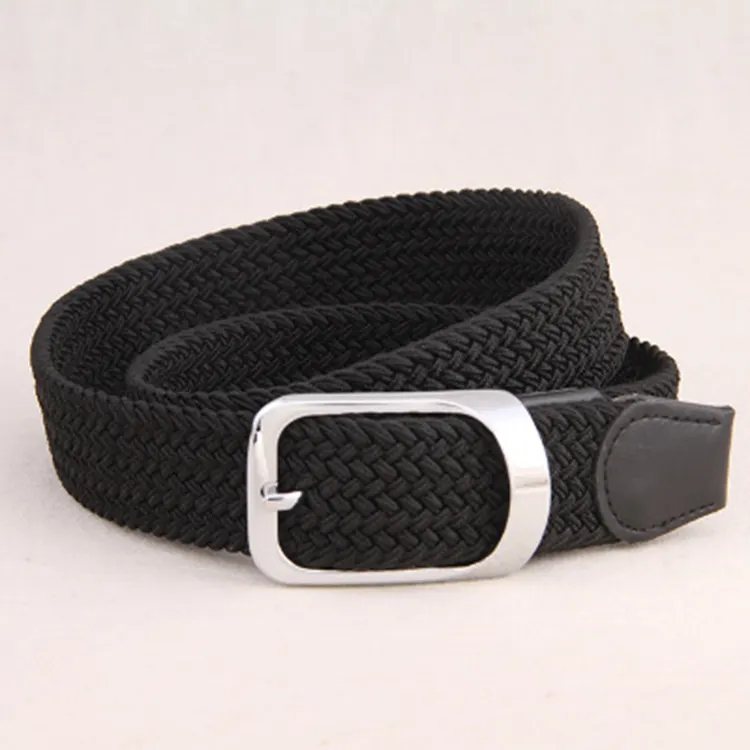 Black Canvas Braided Men Elastic Stretch Waist Belt Small Elasticity Woven Leather Belt Wide Hot Metal