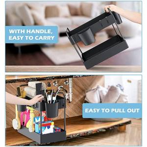 Двухуровневый пластиковый органайзер под раковину для ванной и кухни, полка для хранения шкафов с крючками для подвешенных чашек - Product Image 4