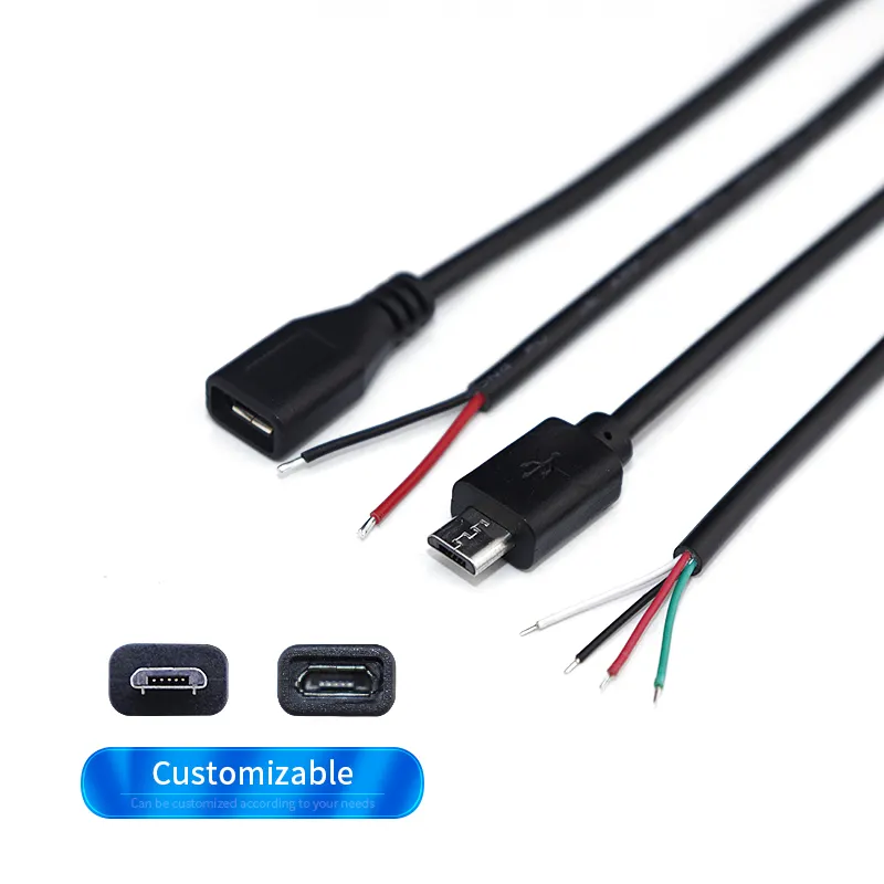 2464 4C Power Wire Micro Male And Female 4 Core 2 Core 0.3m/1m Customize USB Cable Tin On The End Wire Open End Data Cable