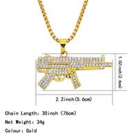Chaîne torsadée Hip Hop avec pendentif pistolet mitrailleur AK47 en alliage et strass