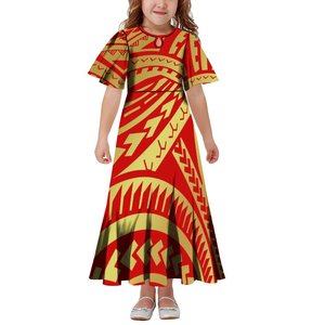 1 MOQ personalizzato bianco dorato Tapa polinesiano stampa tribale ragazze vestito in melesia Design Casual per bambini <span class=keywords><strong>vestiti</strong></span> per bambini - Product Image 2