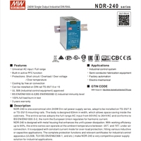 MeanWell NDR-240-48 48V 5A haute efficacité pour système de contrôle industriel NDR-240-24 d'alimentation à découpage sur rail DIN
