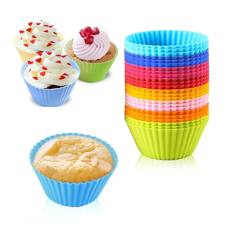 24Pcs Herbruikbare Cupcake Liners Anti-aanbak Muffin Cups Cakevormen Cupcake Houder Siliconen Baking Cups Met 8 Kleuren