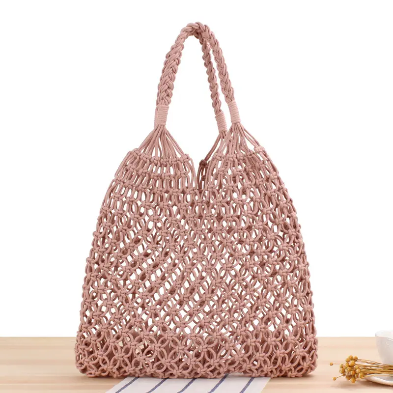 2021 New cotton rope woven hollow single shoulder bag wholesale girls shopping wallet and phone handbags