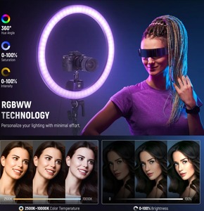 Kit d'éclairage photographique <span class=keywords><strong>Neewer</strong></span> SRP18C RGB avec contrôle par application, lumière annulaire LED 2500K-10000K, avec support et sac de transport - Product Image 2