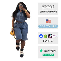 Ensemble deux pièces décontracté pour femme avec logo personnalisé, en coton stretch lavé, comprenant un short uni au-dessus du genou – Collection Automne 2026