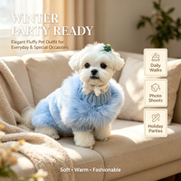 Pull en Plumes Luxueux et Moelleux pour Chien, Chandail Chaud à Col Roulé pour Chiens de Petite à Moyenne Taille, Idéal pour Fêtes et Séances Photo, Rose Bleu Lavande S-XL