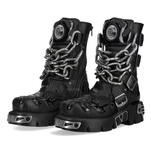 รองเท้าบูตส้นเข็มสายโซ่พังค์, รองเท้าบูต2025บูตแฟชั่นสตรีทร็อคหัวมน - Product Image 2