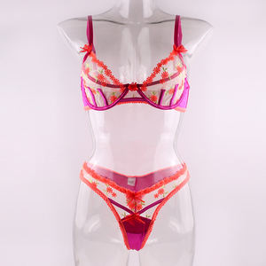 Belle et romantique Floral voir à travers un nœud brodé Lingerie sexy filles mignonnes ensemble <span class=keywords><strong>de</strong></span> <span class=keywords><strong>2</strong></span> pièces - Product Image 6