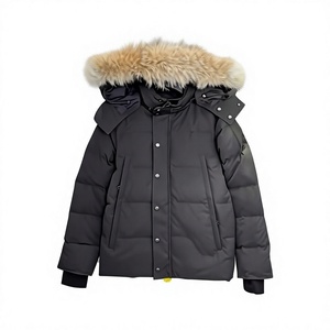 Veste d'hiver décontractée pour homme, en duvet noir, avec capuche en fourrure, coupe-vent, coupe régulière, coque en polyester épaisse - Product Image 5