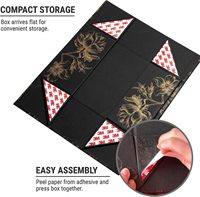Boîte cadeau magnétique pliable noire avec imprimé pivoine dorée vintage, emballage rigide plat facile à assembler
