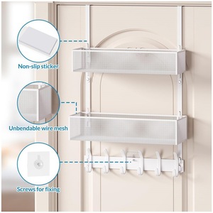 White Door Storage Rack 2 Tier <b>Hook</b> Type Punch Free Wall Organizer for Bedroom <b>Bathroom</b> Entryway - Product Image 4