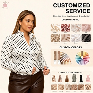 Veste Courte Femme Grande Taille à Pois avec Fermeture Éclair, Col Montant, Manches Longues avec Trous pour les Pouces, Coupe Ajustée, Style Décontracté Quotidien - Product Image 1