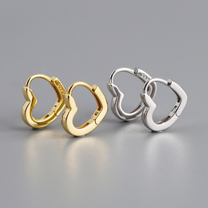 High Quality 925 Sterling <strong>Silver</strong> Heart Button Earring <strong>Hoop</strong> for Women - Product Image 1