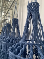 Décoration murale en macramé bleu à franges, abat-jour suspendu, cadeau de déménagement, vente en gros, pour salon