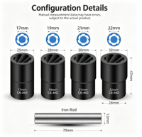 Extracteur de boulons carrés doubles de qualité industrielle, 5 pièces, 1/2 pouce, finition oxyde noir OEM pour l'automobile