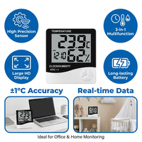 Thermomètre numérique d'ambiance, hygromètre et horloge