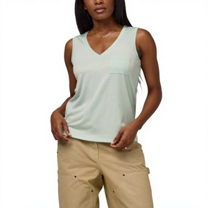 Débardeurs Courts Femme Personnalisables OEM avec Logo, en Coton/Spandex, Col V, Sans Manches, Extensibles, Simples, avec Poche – Vente en Gros - Product Image 1